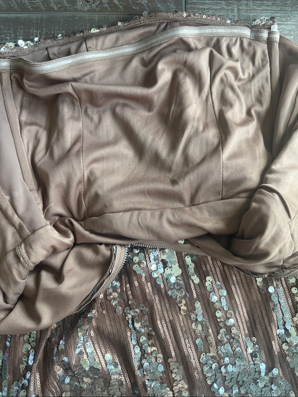 Strapless Sequin Evening Gown in Brown Silver - Picture 9 of 9